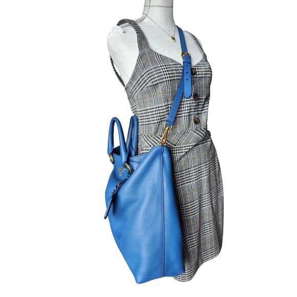 Prada Vitello Daino Shopping Tote Crossbody Bag Cobalto Blue BN1713 Made Italy - Picture 4 of 16